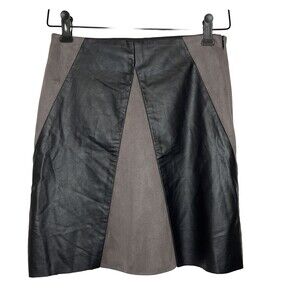 LF Silver Wishes Black Gray Faux Leather/Suede Mini Skirt Women Small NWT